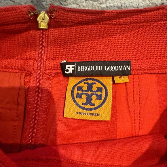 Tory Burch X Bergdorf Goodman Coral/Orange Brown Linen Pleated Mini - Picture 5 of 12
